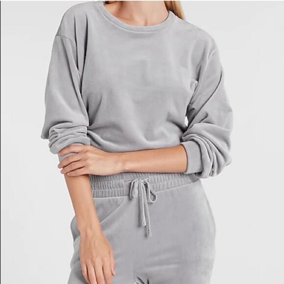 Express Grey Velour Slightly Cropped Pullover - Picture 1 of 8